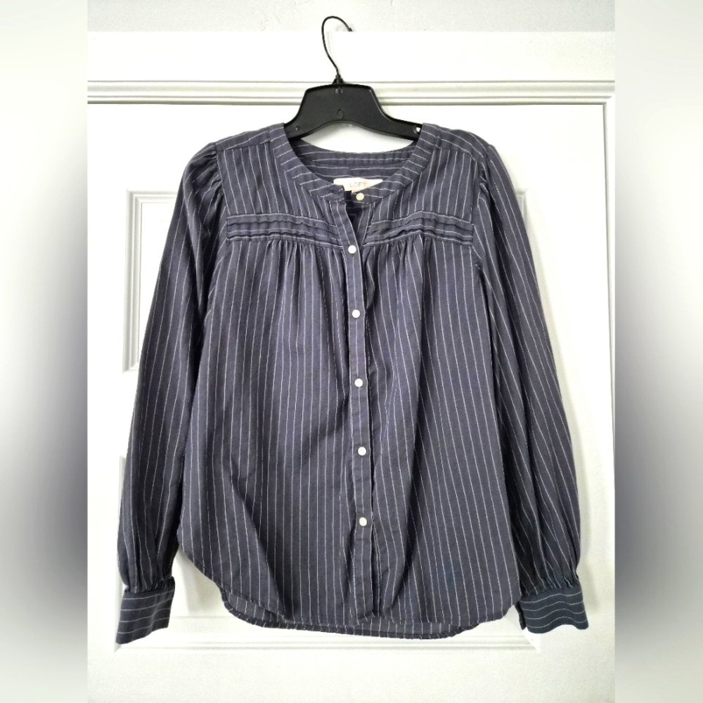 LOFT Women's Striped Gray Blouse